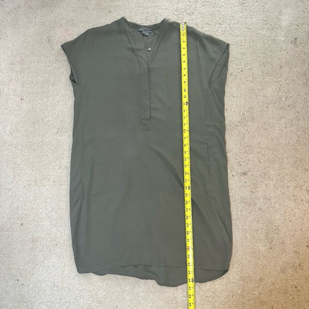 Vince Dress Women’s Medium Silk Olive Green Gray Tunic Shirt Dress - Picture 8 of 14